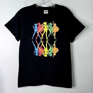 Sailor Moon Sailor Guardians Reflection Y2K Rainbow Graphic Black T-Shirt Size S